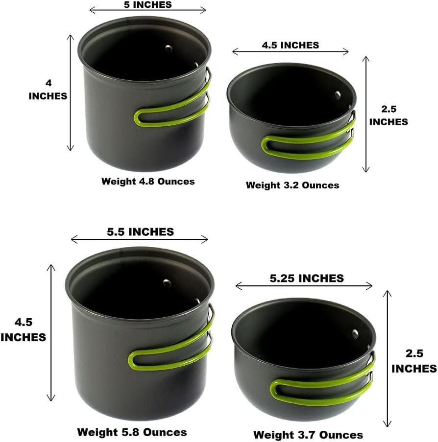 Camping Cookware Mess Kit, Camping Pot and Pan Set with Mini Backpacking Stove, Spork and Tank Bracket, Cooking Gear for Outdoor, Hiking, Picnic, Campfire