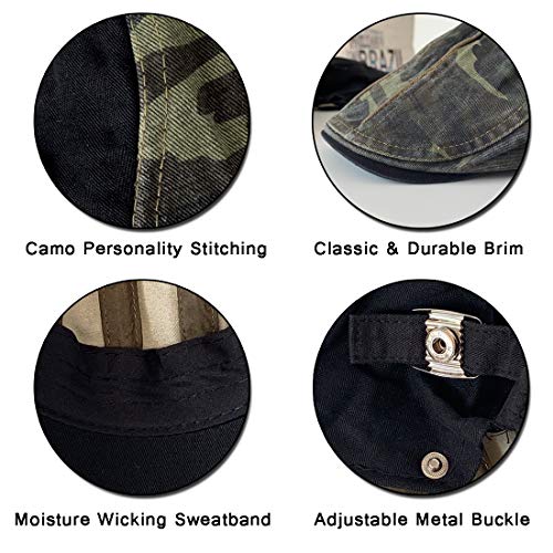 Docila 2 Pieces Camo Newsboy Hats For Men Military Jungle Print Cotton Ivy Caps Warm Winter Spring Flat Driving Golfing Beret Caps (Blackgreen) #TOP3