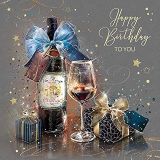 Grayson Male Birthday Card Wine Bottle Gold Foil Finished with Gold Envelope