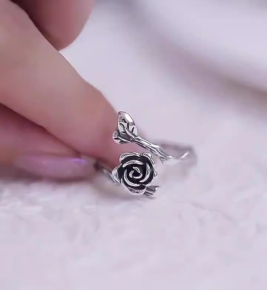 Vintage Gothic Black Detachable Rose Flower Ring, Adjustable Oxidized Flower Love Statement Ring, Personalized Open Stacking Protection Ring Jewelry Gifts - Image 4