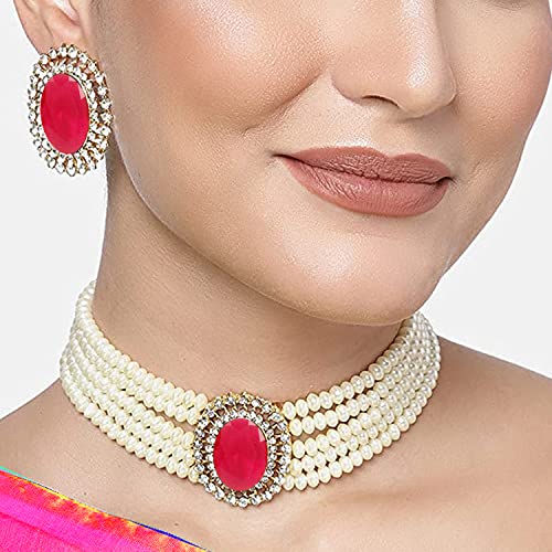 Touchstone Indian Bollywood Fine Studded Diamond Look Rhinestones Faux Pearls Designer Jewelry Choker Necklace in Gold Tone for Women.2
