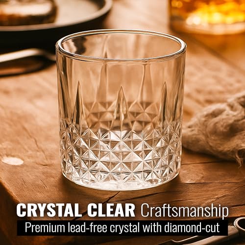 Image of Whiskey Glass Set - Whisky Glasses - Crystal Clear Tumbler Set for Scotch, Bourbon, Cocktails & Old Fashioned, 340 ml Stylish Heavy Base Glassware for Bar, Home, Party & Gift, WHISKEYGLASS 6 CRYST