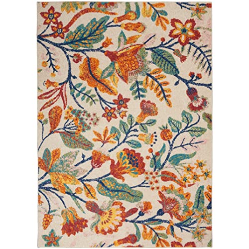 Nourison Allur Floral Turquoise Multicolor 2'3" X 7'6" Area -Rug, Easy -Cleaning, Non Shedding, Bed Room, Living Room, Dining Room, Kitchen (2X8) #TOP4