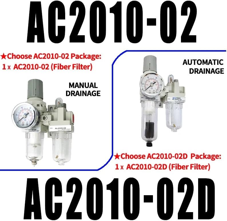 AC2010-02 AC2010-02D Pneumatic Pressure Regulator Oil Water Separator Manual Drainage Supply Pump Compressor Air Filter(Copper And PC6-02,AC2010-02D)