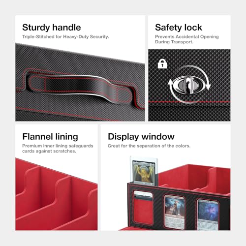 Image of 3900+ Trading Card Storage Box with Handle and Lock, Black Red | 5-Row MTG Card Case, Commander Display Window, Secure Mechanical Lock, Portable Handle for Easy Transport, Sports Collectors