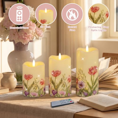 Image of Christmas Flameless Flickering LED Candles,Battery Operated Music Candle with Rotating Santa Claus,3D Wick Pillar Candles Set of 2,for Decorations Indoor (Spring2)