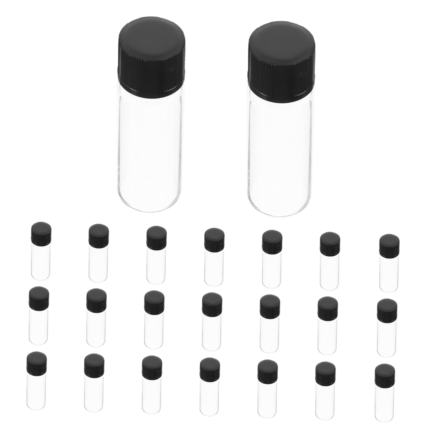 Cabilock 100 Fiale Di Vetro Trasparente Da 5 Ml Con Tappo Nero, Flaconi Per Campioni Con Fondo Piatto Resistente Ad Alta Pressione, Bottiglie Per Conservazione Oli Essenziali e Reagenti