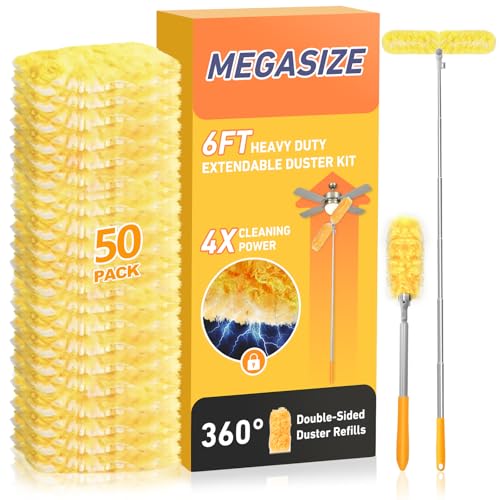 Image of 6 ft Long Handle Extendable Duster with 50 Refills for Swiffer Duster, Heavy Duty 360 Microfiber Dusting Kit for High Ceilings, Ceiling Fans, Tall Windows, and Hard-to-Reach Areas