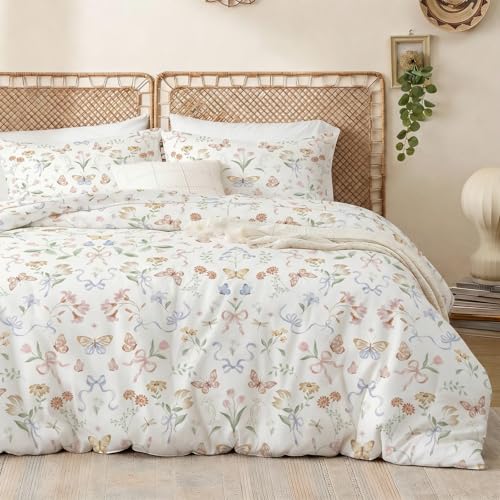 Tospass Bettwäsche 135x200 Blumen Bunt Floral Schmetterling Bettwäsche Set – Ansicht 1