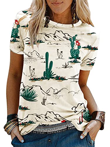 Graphic Shirts for Women Cactus Desert Graphic Tees Short Sleeve Tops