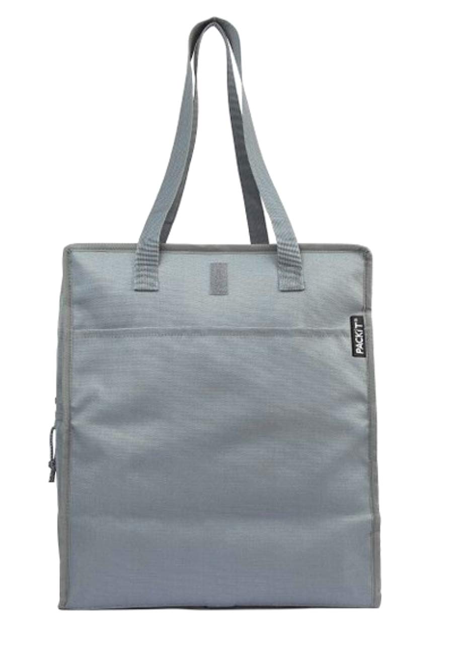 T Men's Women's Teens Adults Freezable Grocery Tote Bag with Zip Closure, Grey, Gray, L