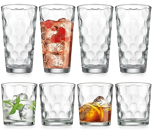 Home Essentials & Beyond Glassware Drinking Glasses Set Of 8 4 Highball (17 Oz.) Kitchen Glasses | 4 (13 Oz.) Rocks Glass Cups For Water, Juice And Cocktails. #TOP5