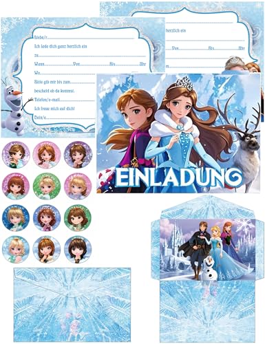 Olanstar Geburtstagseinladungen für Kinder mit Eiskönigin-Thema, 12 Stück Elsa Einladungskarten, Mädchen Geburtstagsparty Einladungen,Partyeinladungen Einladungen Kinder