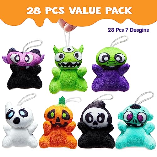 Image of JOYIN 28 PCS Halloween Mini Plush Toy Assortment with 7 Characters, Mini Halloween Plush Toy Bulk for Kids Trick or Treating, Classroom Party Favors Supplies Prizes, Goodie Bag Stuffers Fillers