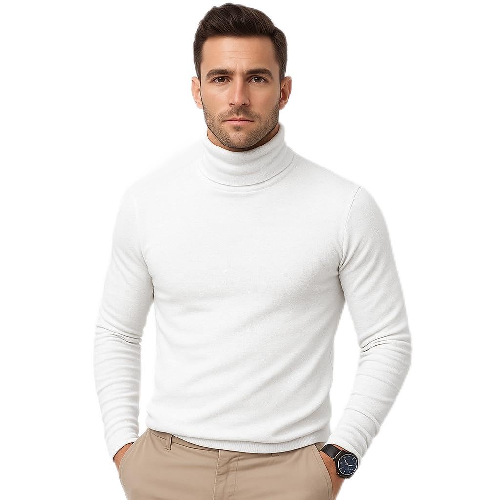 Winter Wear Cotton Plain Full Sleeve Turtle Neck Regular Fit T Shirt For Men