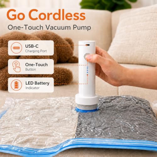 Image of 15 Pack Travel Vacuum Bags with Portable Electric Pump, Carry On Vacuum Seal Bags for Luggage and Suitcase, Space Saver Storage for Clothing and Travel Organization