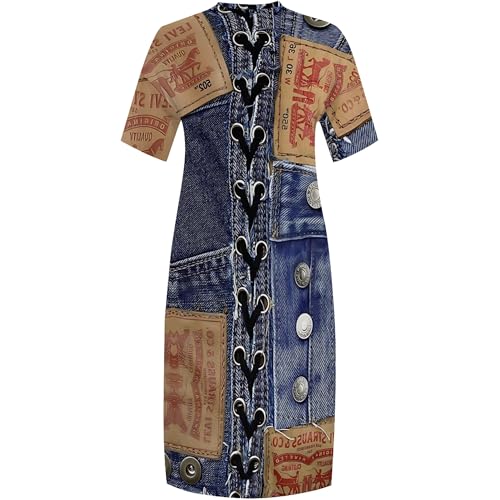 Womens Plus Size Denim-Print Fashion Maxi Dresses Casual Soft Tshirt Dress4