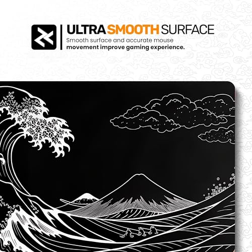Image of Full Kuro Tsunami Premium Desk Mat | Anti-Skid | Anti-Slip | 60 x 28 cm | Laptop Mat for Work from Home /Office /Gaming- Extended Mouse pad and Keyboard Desk mat
