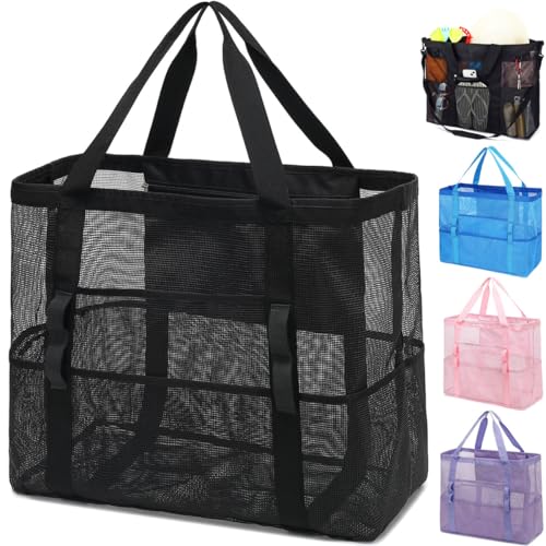 Fammart Mesh Beach Bag, Large Beach Tote with Zipper Pocket for Family Pool...
