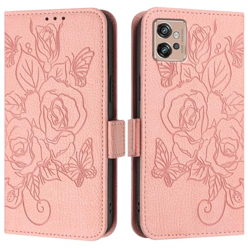 Housse Motorola Moto G32 en cuir PU supérieur : étui à rabat fin et robuste rose