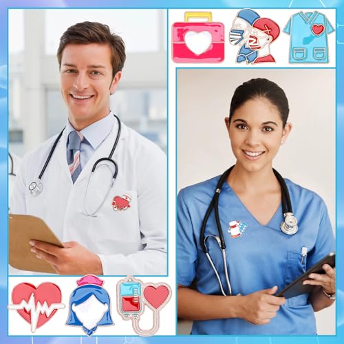 Image of SANNIX 60Pcs Nurse Pins, Medical Enamel Lapel Pins Cartoon Heart Stethoscope Pill Ambulance Brooch Pin Nurse Doctor Backpacks Pin Badge Nurse Day Gifts for Clothes Bags Hats Accessories, 30 Styles