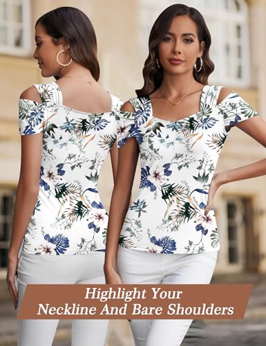 Image of Blingfit Cold Shoulder Tops Summer Tunic Shirts for Women T Shirts V Neck Short Sleeve Casual Tees Blouses 2026