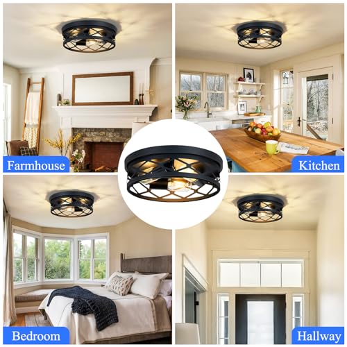 Image of SKEJAO Flush Mount Ceiling Light Fixture, 3-Light Ceiling Light Fixture for Hallway, Black Hallway Light Fixtures Ceiling,Light Fixtures Ceiling Mount for Kitchen,Farmhouse,Hall (1 Pack)