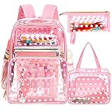 Eccliy Clear Backpack Stadium Approved Backpack 3 School Backpack for Girls Boys Christmas Clear Backpack Girls Boys Backpack (Light Pink, Polka Dots)