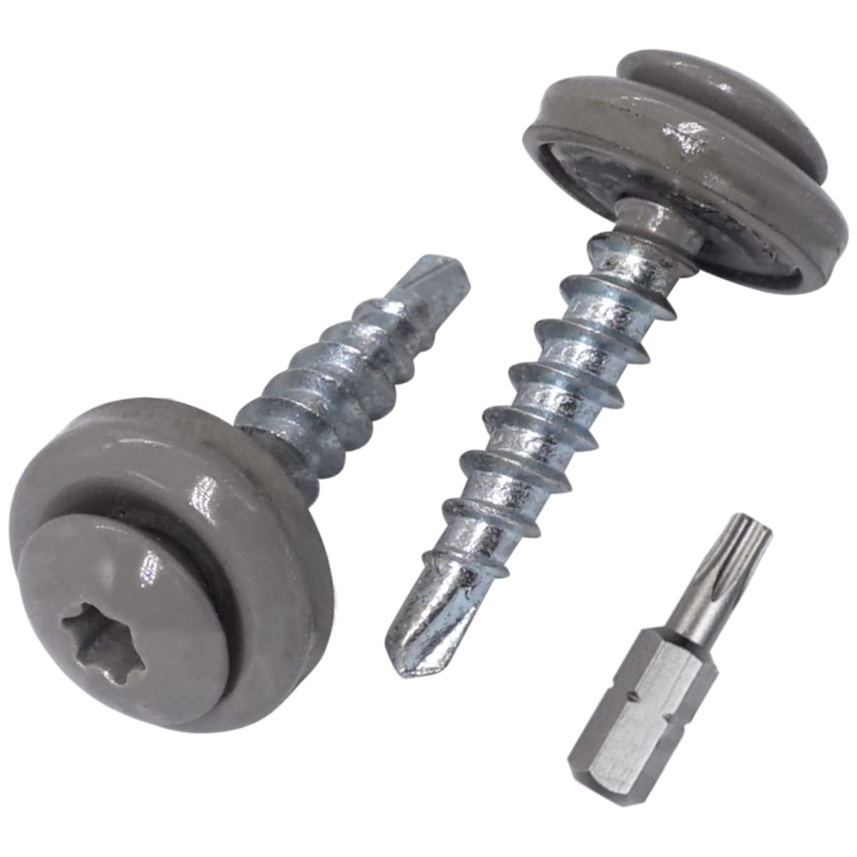 SKIR'CO (300 pcs) Roofing Screws, 4.8 x 28 mm Painted Self-Drilling Screws With EPDM Washers, Torx Head (Grey Aluminium RAL 9007)