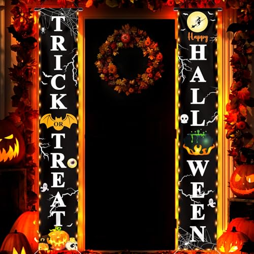 71 x 12 Inches Happy Halloween Trick-or-Treat Door Banner for Doorway, Large Halloween Hanging Party Decorations, Spooky Outdoor Porch Sign for Front Door, Yard, and Wall Decor