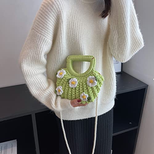 Small Crossbody Bag for Women Crochet Purse with Flower Hand Knitting Cute Boho Bag (Green)4