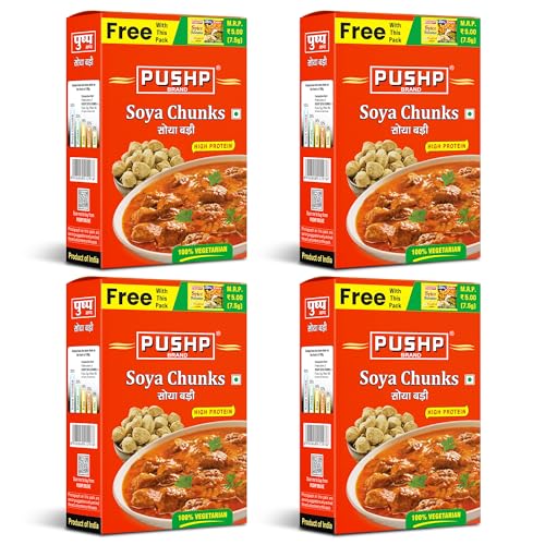Image of Pushp Brand SOYA Chunks - High Protein and Pure Vegetarian, SOYA Wadi (200g) (Pack of 4)