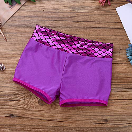 Image of easyforever Kids Girls 2PCS Shiny Mermaid Scales Ballet Dance Outfit Crop Top with Short Tankini Swimsuit