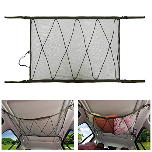 Red Organizador Coche, Soporte Organizador Interior Coche con Cordón, Funda Organizador Maletero Coche para SUV (Ejercito Verde)