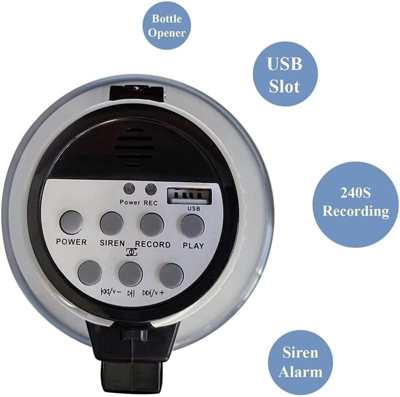 POCHY Moda Megáfono Megáfono de Mano 20 W Modos de Alarma de Sirena incorporados Altavoz de megáfono con grabación de 240 s y Puerto USB Altavoz de megáfono para Exteriores Bonito