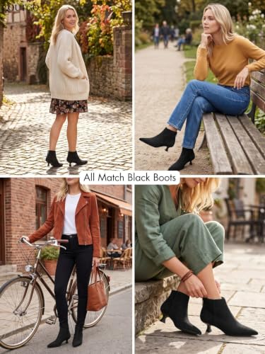 Image of Coutgo Womens Kitten Low Heel Booties Pointed Toe Short Ankle Boots Back Zipper Fall Shoes