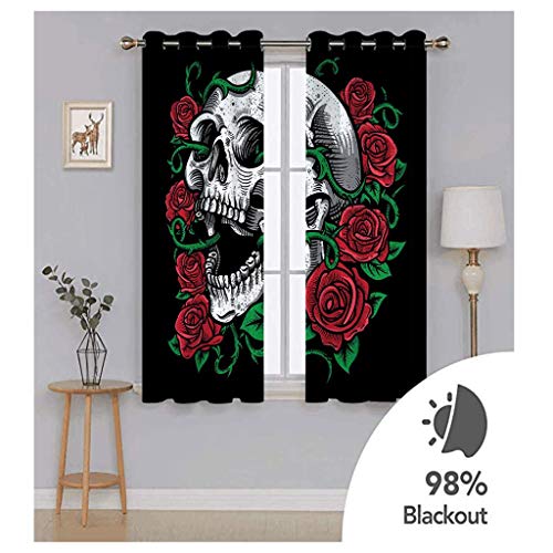 Rideaux occultants opaques à oeillets noir et crâne 132x225 cm lot de 2 - 4