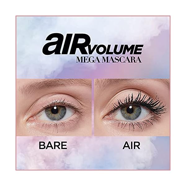 LOreal-Paris-Lightweight-Mega-Volume-Washable-Mascara-Black-Washable-Black-03-Fl-Oz L'Oreal Paris Makeup Air Volume Mega Mascara, Lightweight & Long-lasting Volumizing Mascara for Voluminous Eyelashes, Washable Black, 0.3 Fl Oz