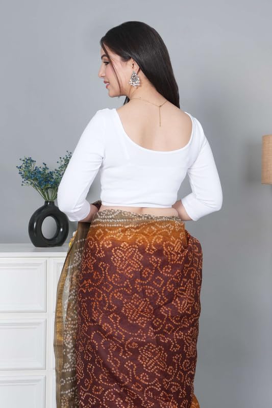 Image of Mlada V-Neck Stretchable Saree Blouse Top for Women | Slim Fit 3 /4th Sleeves Solid Cotton Blouses | Readymade Saree Blouses for Women Festive & Ethnic | Blouse Crop Top