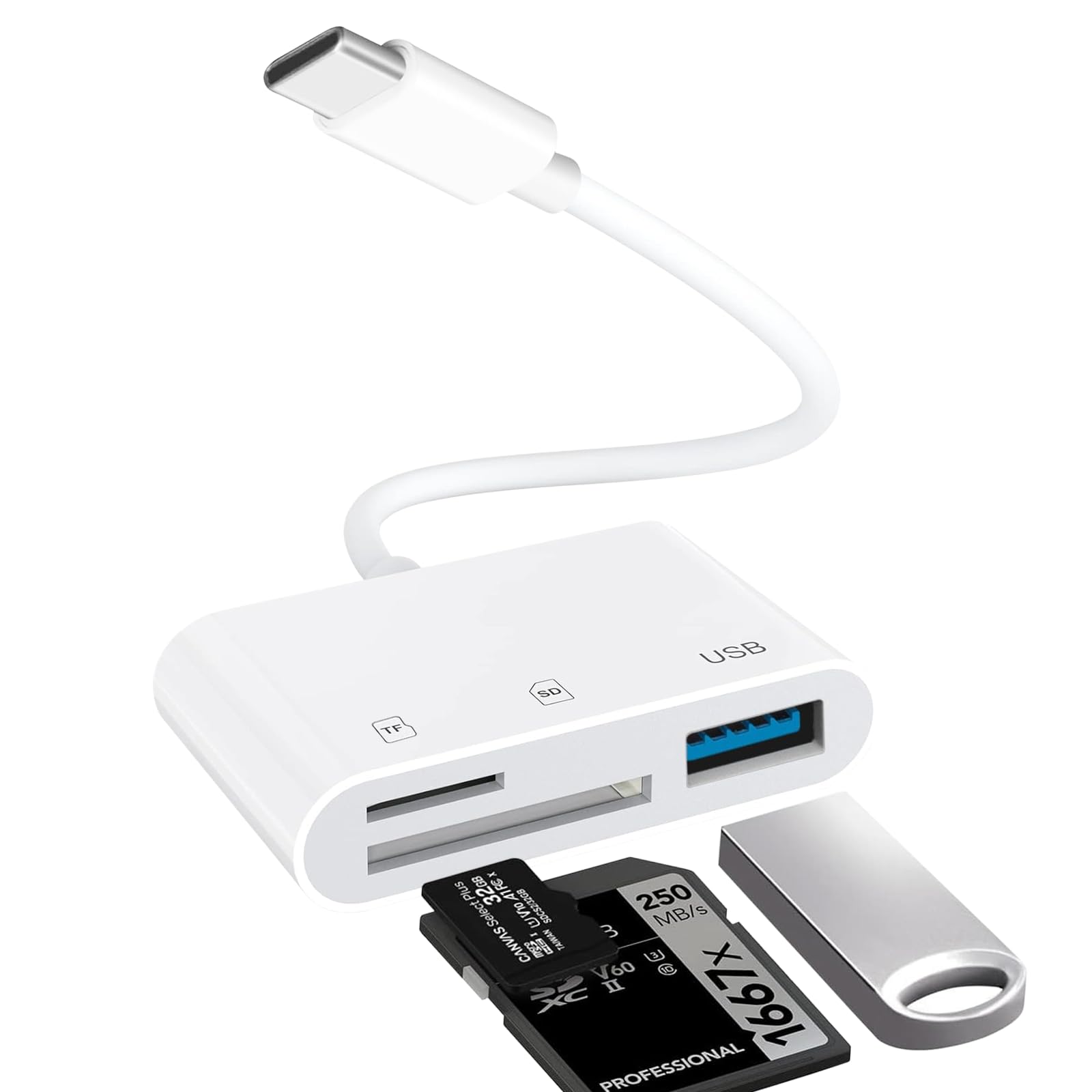 SD Card Reader USB-C for iPhone 15 iPad Mac – 3-in-1 TF Card Type-C SD Reader, Memory Trail Camera Card Adapter with USB Port for MacBook Pro/Air/Mini, Android Laptop & More USB-C Devices