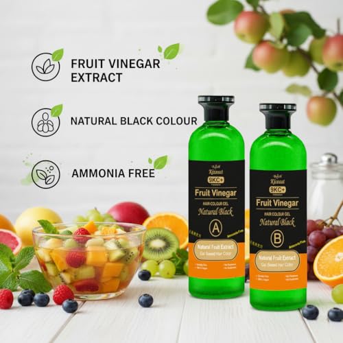 Image of Kamill Kizeaut Fruit Vinegar Natural Black Hair Color Gel 1000 ml | Stain Free Gel-Based Hair Color With Non Drip Formula | No Ammonia | Cover Greys | Long Lasting Brown Shade for Men & Women (500 ml x 2)