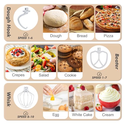 Image of Kitchen in the Box Stand Mixer, 3.5 QT Small Kitchen Electric Stand Mixers, 10-Speed Portable Lightweight Dough Mixer for Daily Use with Egg Whisk, Dough Hook, Beater (Cream White)