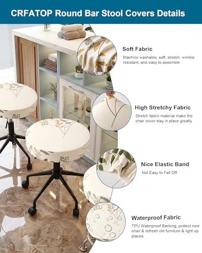 Image of CRFATOP 2 Pack Waterproof Bar Stool Covers Round Seat Slipcover,L,04 | 15-18 In Stretch Counter Cushion Protector, Washable, Pet Friendly, for Bar Kitchen Living Room Decor, No Cushion or Pad