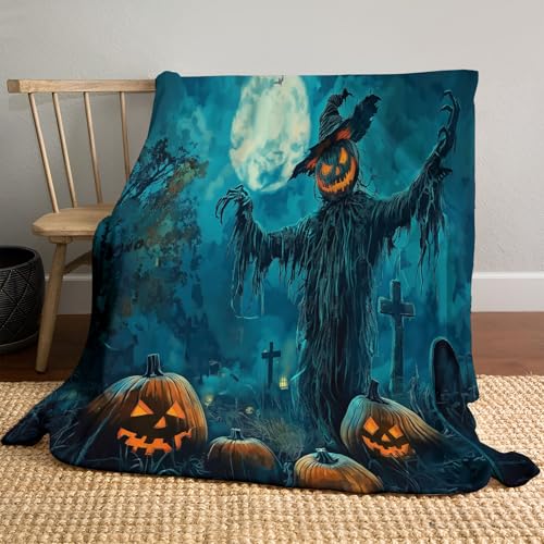 Couverture Halloween en flanelle bleu-vert au design d'horreur raffiné