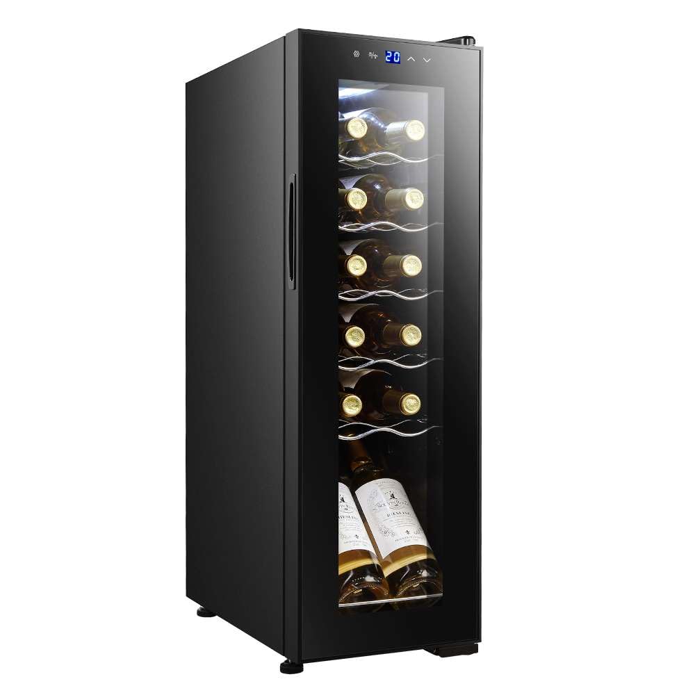 Cecotec Vinoteca Nevera para Vinos 12 Botellas Bolero GrandSommelier 1250 CoolCrystal Compressor. Libre Instalación, Temperatura Ajustable de 8-18ºC, Panel Táctil, LED