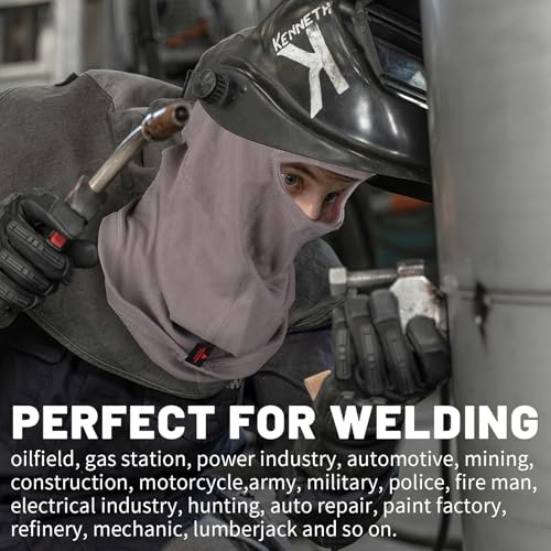 Image of FR Face Mask for Men - Fire Resistant Balaclava Welding Head Cover, 100% Cotton Full Face Hood & Neck Protector