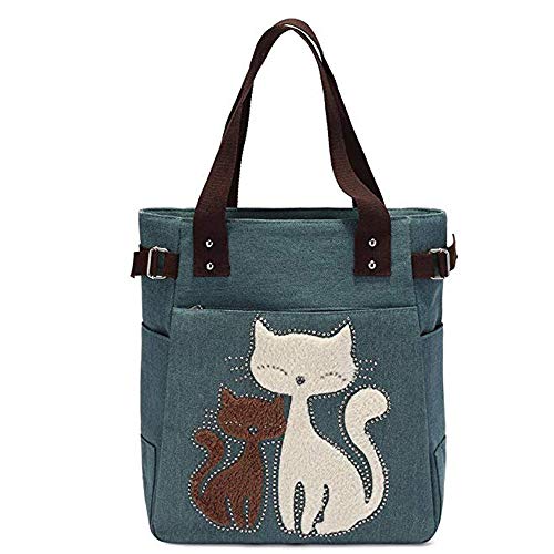 Bolso de lona Valentoria para mujer con bordado de gato miniatura 1