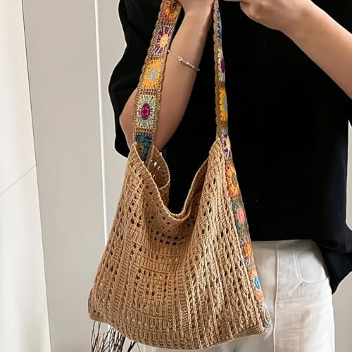 Women's Boho Embroidery Crossbody Bag Hollow Out Crochet Knit Shoulder Bag Summer Beach Tote2