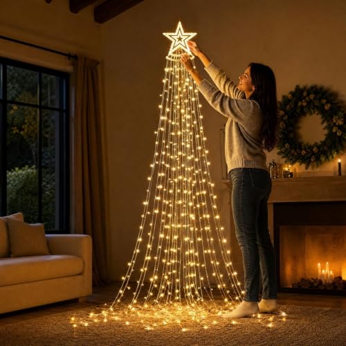 80in Star Waterfall Lights with A Bright Top Star, Decorative Led Lights - image 6