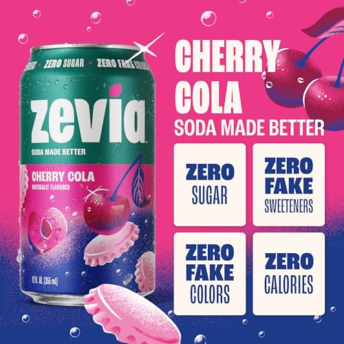 Image of Zevia Zero Sugar Soda, Cherry Cola, 12 oz Cans (24-Pack) - Naturally Sweetened, Non-GMO Project Verified, Gluten-Free, Vegan